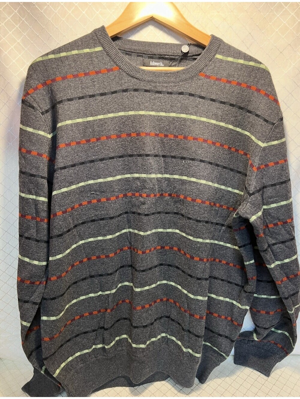 Ashworth Gray Striped Pull Over Sweater Men's Size L NWT